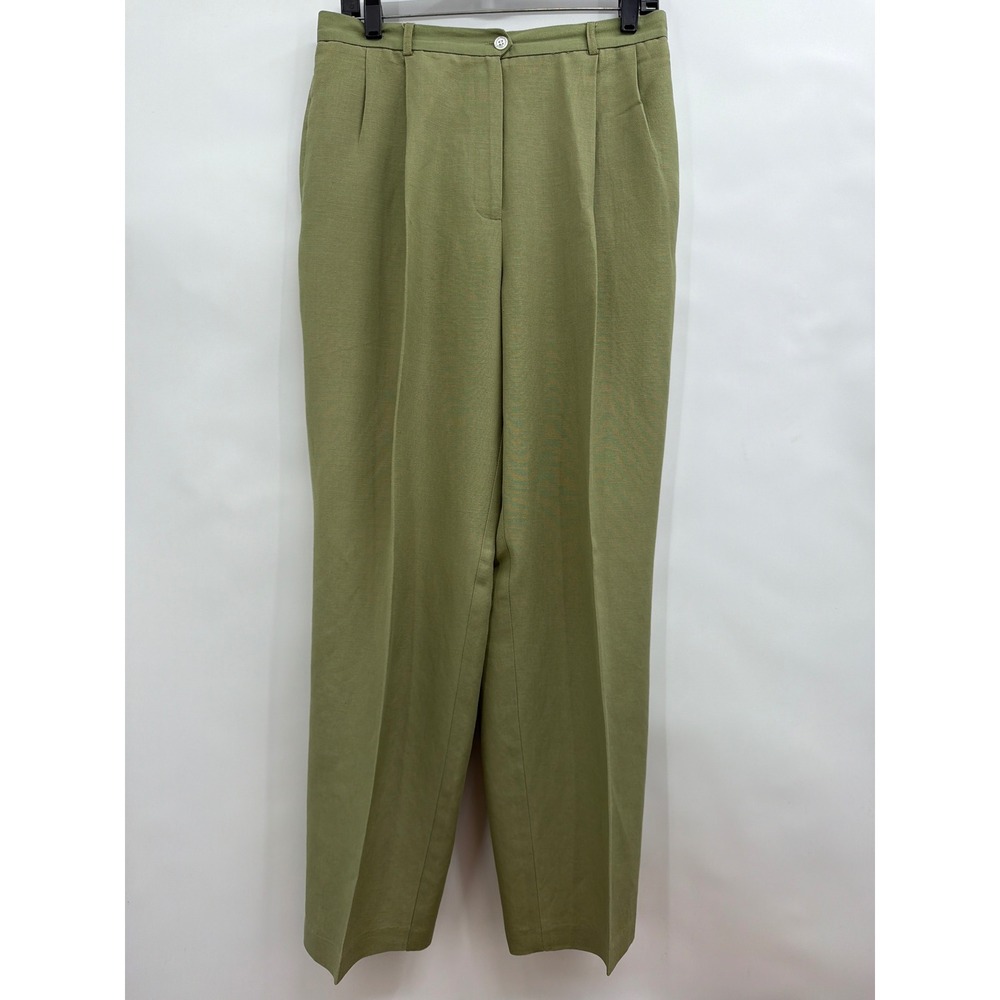 Emma James Liz Claiborne Olive Green Linen Blend Pleated High Waist Pants Sz 12